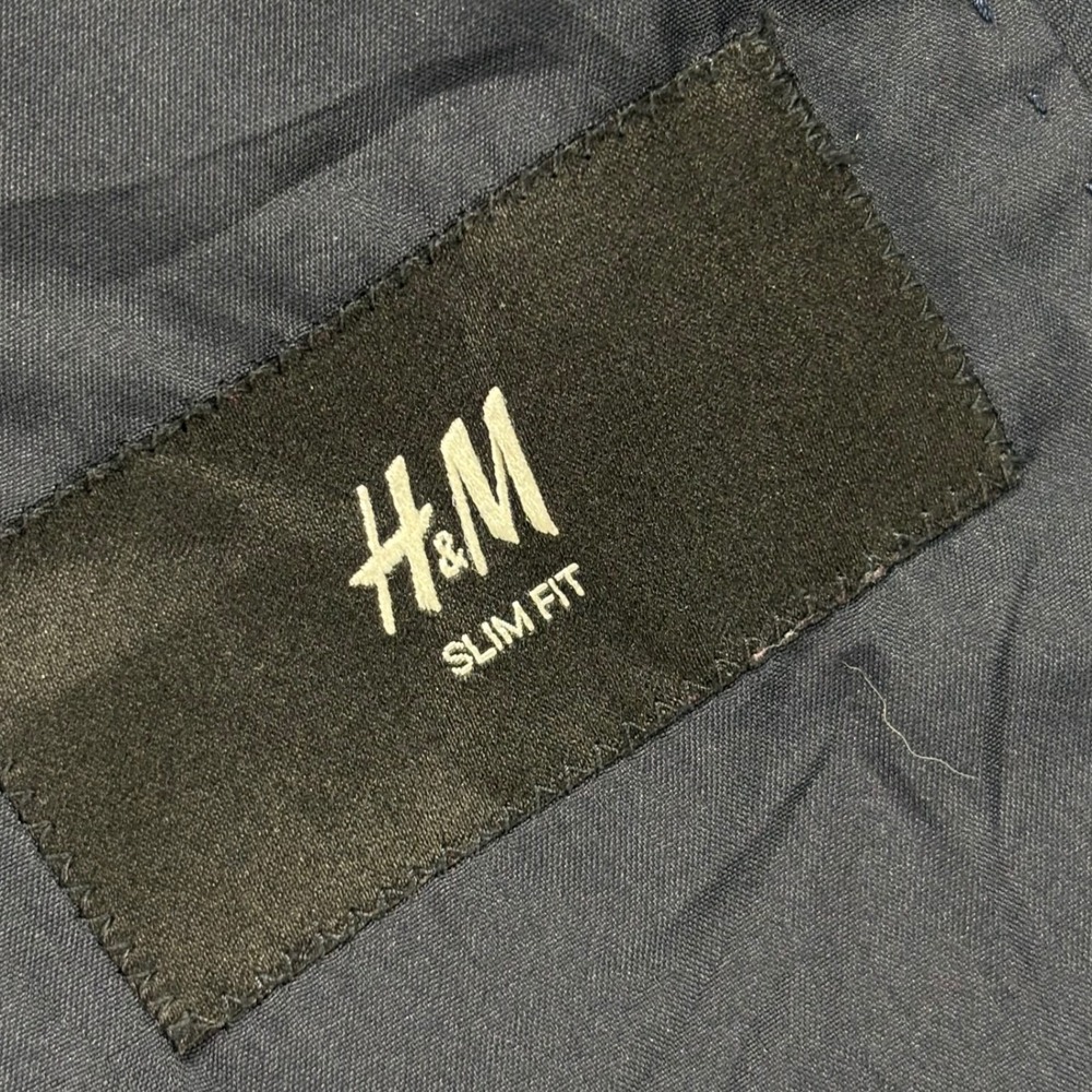 H&M Blazer Mens 34R Slim Fit Navy Linen Sport Coat Two Button Lightweight Casual - Picture 11 of 13